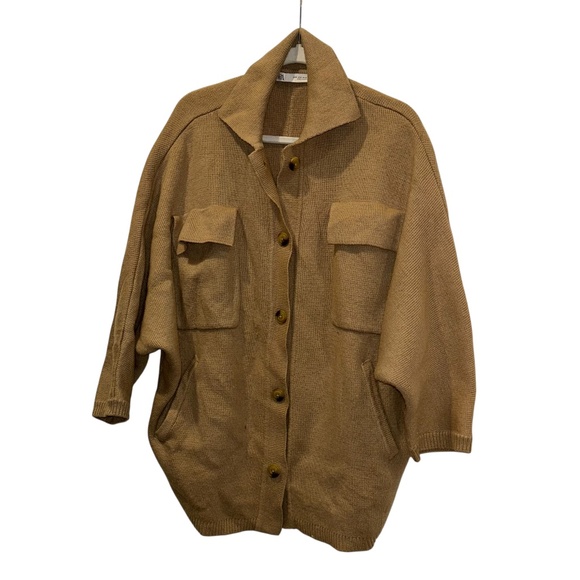 Zara camel khaki CAPE cardigan double placket sweater S - Picture 1 of 5